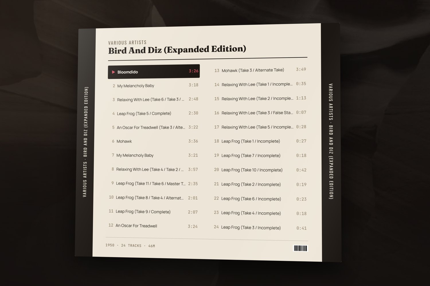 4Barrel Now Playing album sleeve view with tracklist